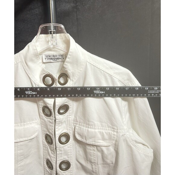 New Direction Women 1X White Cotton Denim Jacket‎ Large Gold Rings Decor - Picture 2 of 10